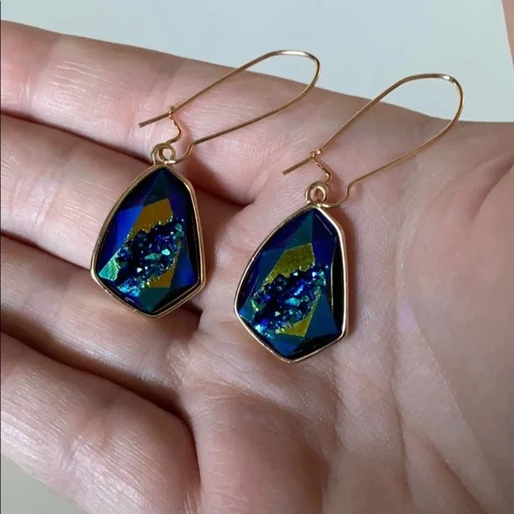 Blue & Green Iridescent Imitation Stone Earrings - Picture 4 of 7